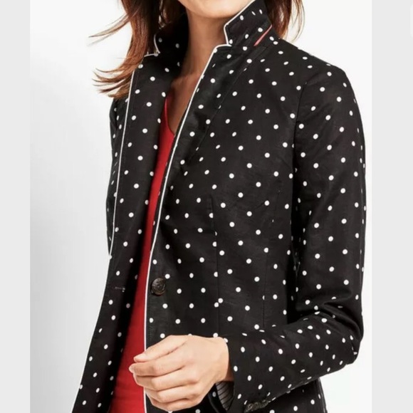 New (NWOT) Talbots Linen Blend Black & White Dot Blazer Size 8 - Picture 3 of 7